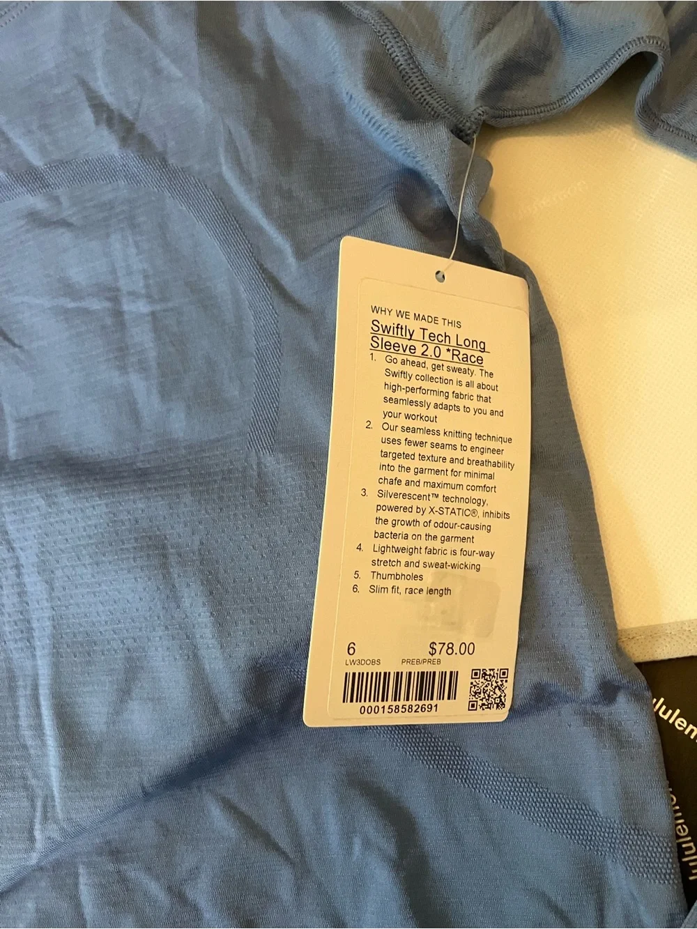 NWT Lululemon Swiftly Tech Long Sleeve 2.0 *Race, Sz 6, Prep Blue